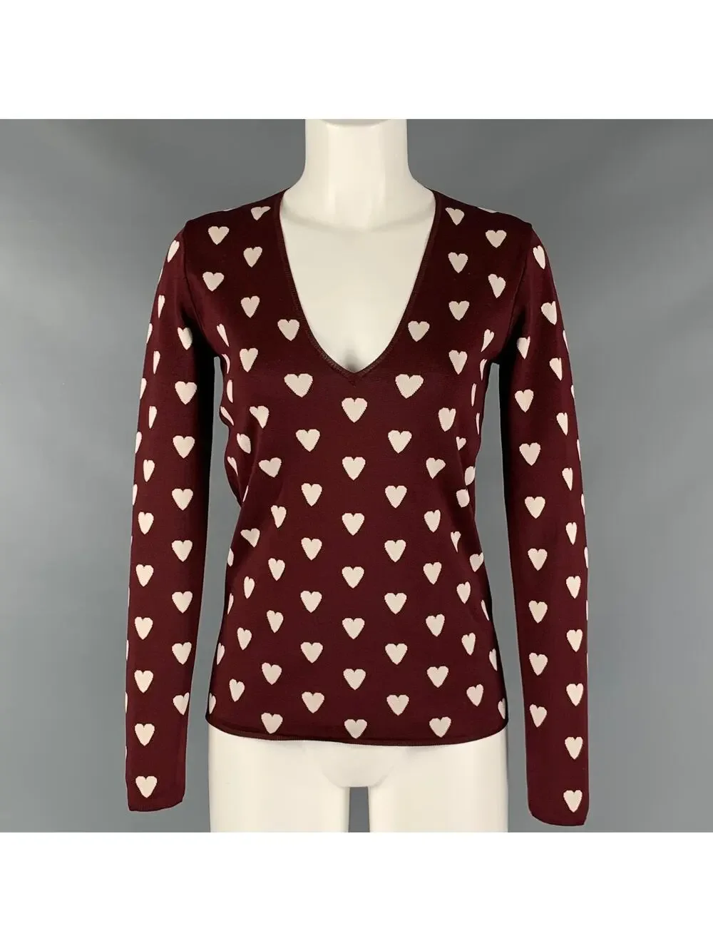 BURBERRY PRORSUM Size S Brown Silk Blend Print V-Neck Sweater - Picture 1 of 8